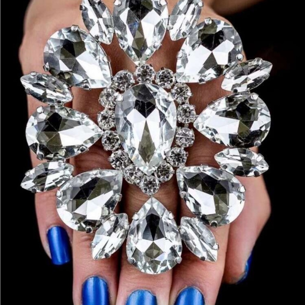Elegant Silver Crystal Statement Ring